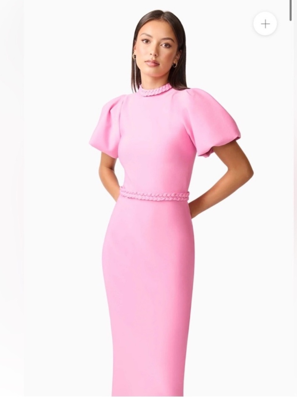 elliatt coralene pink puff sleeve high neck fitted midi dress size medium NEW - Picture 4 of 12